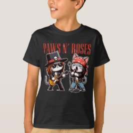 かわいい肉球とバラの面白いロック猫の息子へのギフト Tシャツ