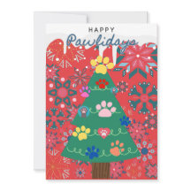 かわいい肉球オーナメントの赤いクリスマスツリー