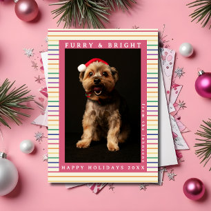 かわいい肉球プリントのレインボー・レトロ・クリスマスペットの写真 シーズンカード