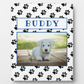 かわいい肉球プリントの青い思い出のペット犬写真 フォトプラーク (正面)