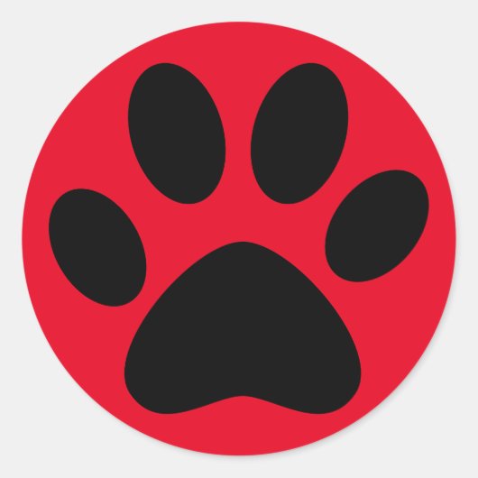 かわいい肉球プリント ペット 猫 犬 シンプル ブラック レッド ラウンドシール (正面)