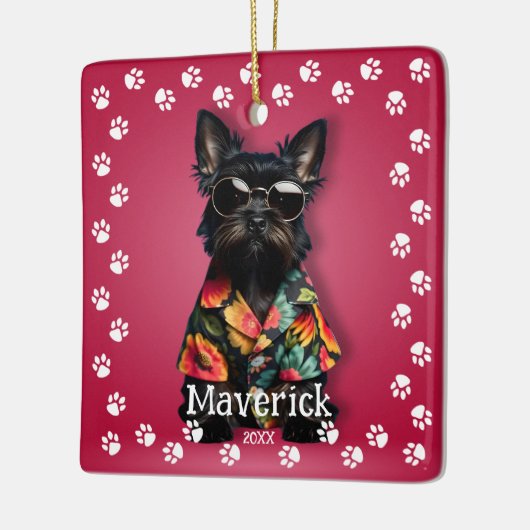 かわいい肉球ボーダーのペット セラミックオーナメント (左)