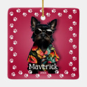 かわいい肉球ボーダーのペット セラミックオーナメント (裏面)