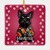 かわいい肉球ボーダーのペット セラミックオーナメント (正面)