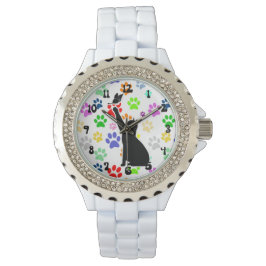 かわいい肉球柄のネコが蝶を追いかける 腕時計