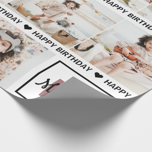 かわいい自分の写真を追加モノグラムハッピーバースデー ラッピングペーパー (角)