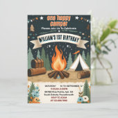 かわいい自然の少年たち ワン ハッピー キャンパー 1歳の誕生日 招待状 (スタンド正面)