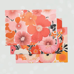 かわいい自然アジアの花 ラッピングペーパーシート