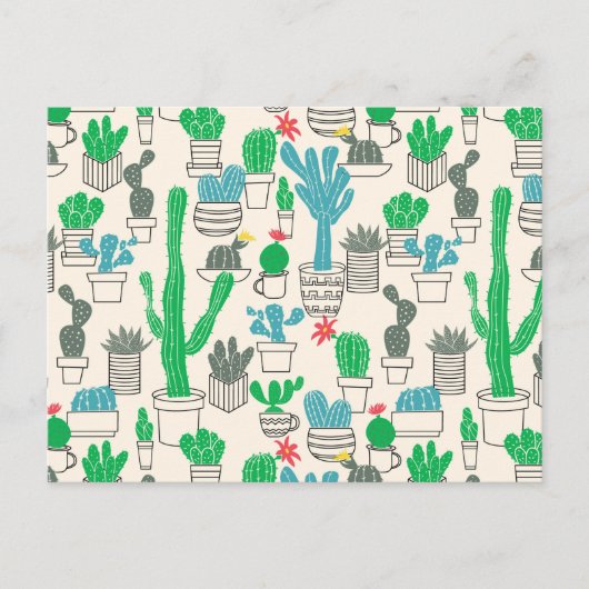 かわいい自然フローラサボテン模様 ポストカード (正面)