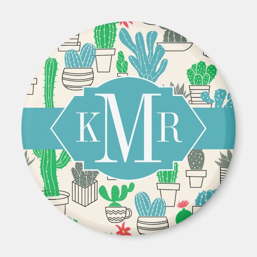 かわいい自然フローラサボテン模様 マグネット (正面)