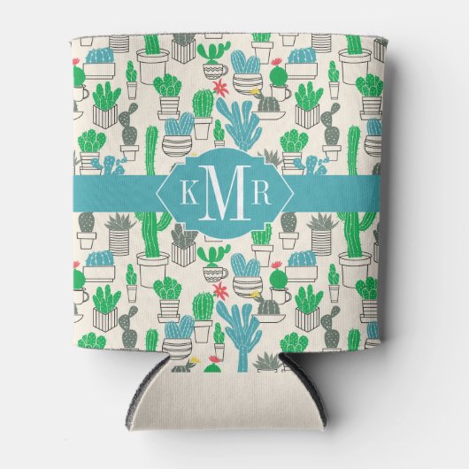 かわいい自然フローラサボテン模様 缶クーラー (正面)