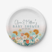 かわいい自然フローラ植物性女の子の赤ちゃんシャワー ペーパープレート (正面)