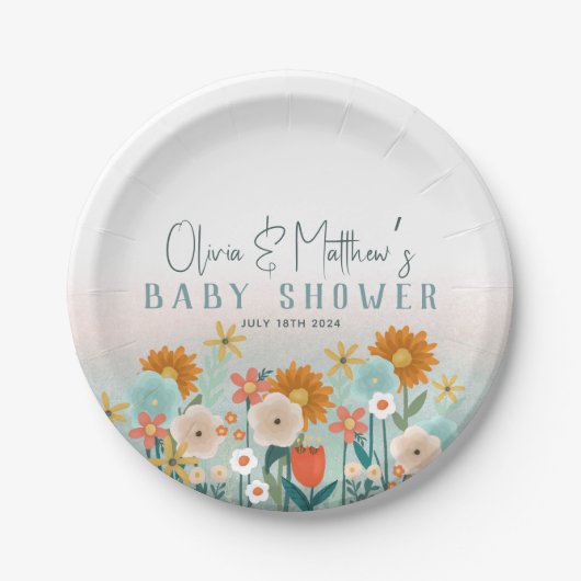 かわいい自然フローラ植物性女の子の赤ちゃんシャワー ペーパープレート (正面)
