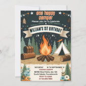 かわいい自然ボーイズ1ハッピーキャンパー1歳の誕生日 招待状 (正面)