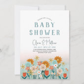 かわいい自然植物性フローラ女の子ベビーシャワー 招待状 (正面)