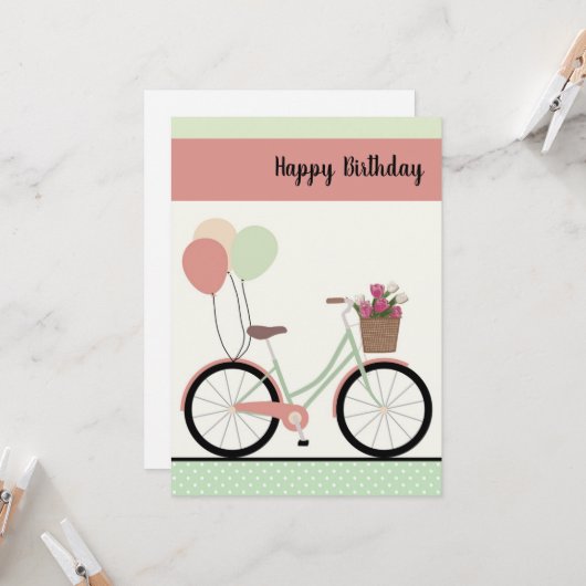 かわいい自転車と風船のハッピーバースデーカード カード (正面/裏面インサイチュ)