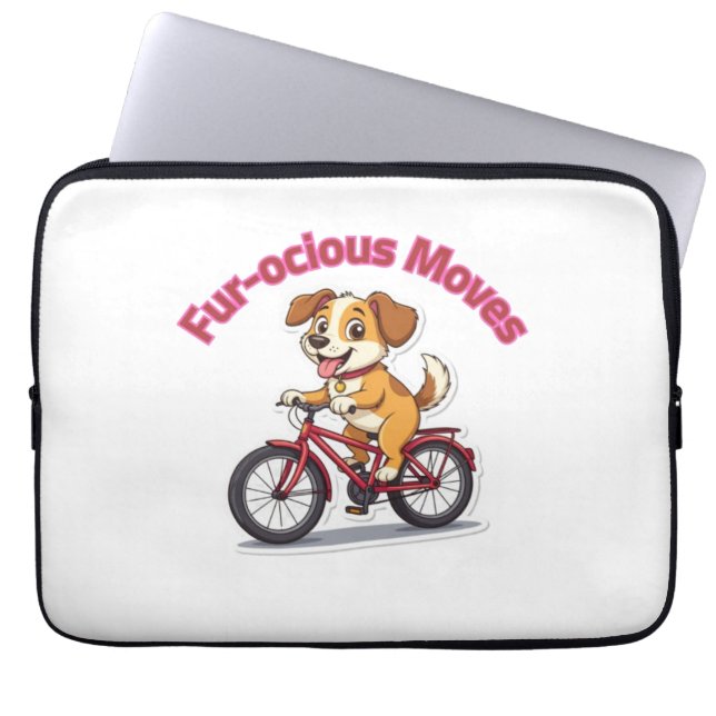 **かわいい自転車に乗った犬のイラスト** ラップトップスリーブ (正面)