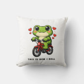かわいい自転車に乗るカエル | かわいいカエルの自転車アート クッション (正面)