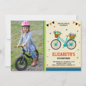 かわいい自転車の子供の写真 誕生日パーティー 招待状 (正面)
