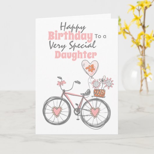 かわいい自転車の花の束ギフトの娘モダン カード (黄色い花)