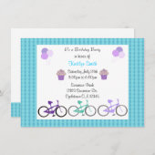 かわいい自転車の誕生日パーティーへの招待 招待状 (正面/裏面)