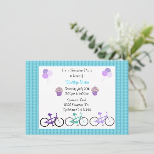 かわいい自転車の誕生日パーティーへの招待 招待状 (スタンド正面)