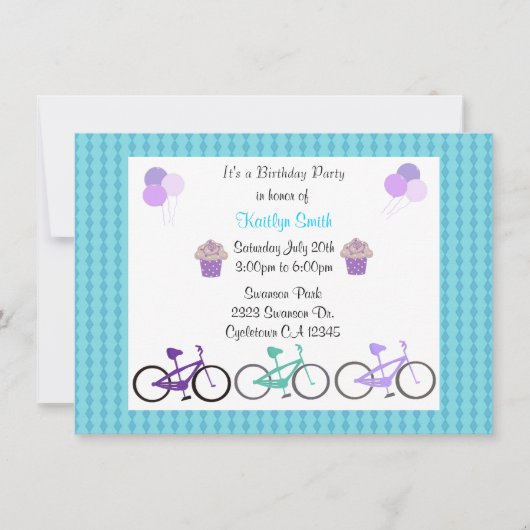 かわいい自転車の誕生日パーティー招待状 招待状 (正面)