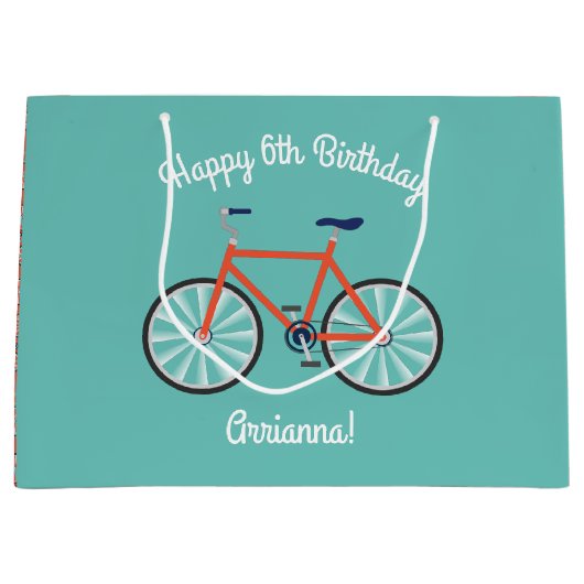 かわいい自転車キッズバイクバースデーパーティーサイクリング ラージペーパーバッグ (正面)