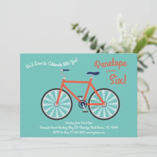 かわいい自転車キッズバイクバースデーパーティーサイクリング 招待状 (スタンド正面)