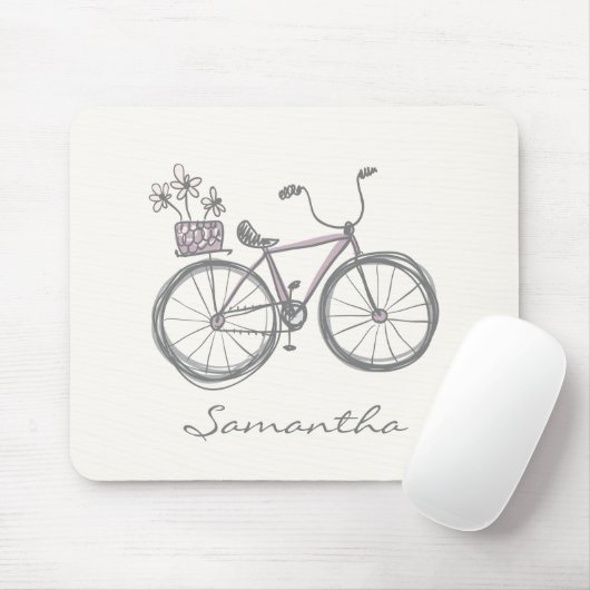 かわいい自転車スケッチイン薄紫 |名パーソナライズされた前 マウスパッド (マウス)
