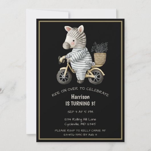 かわいい自転車動物第三誕生日 招待状 (正面)