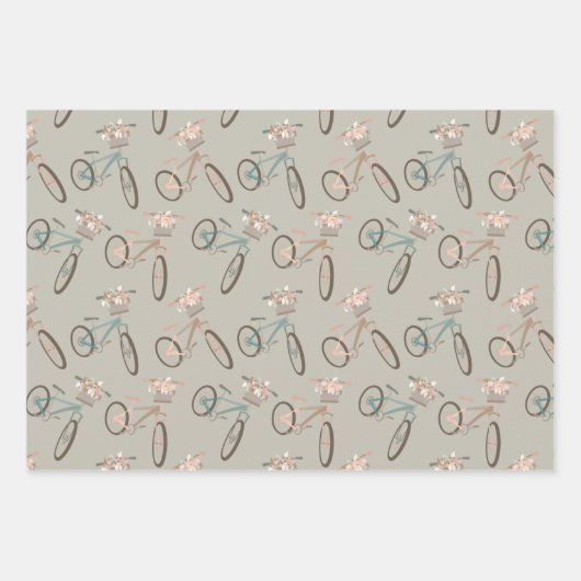 かわいい自転車好きのタイル模様 ラッピングペーパーシート (正面3)