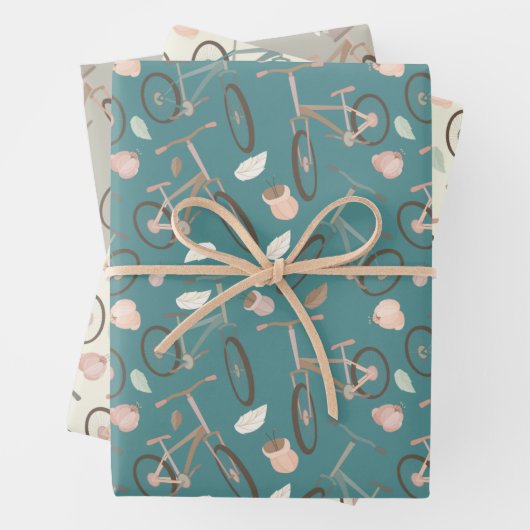 かわいい自転車好きのタイル模様 ラッピングペーパーシート (インサイチュ)