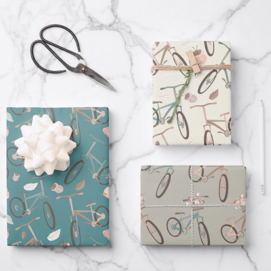 かわいい自転車好きのタイル模様 ラッピングペーパーシート (正面)