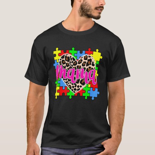 かわいい自閉症スペクトラムパズルハートママ母認識 Tシャツ (正面)