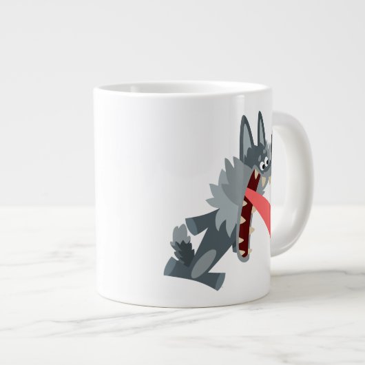 かわいい興奮漫画の狼 ジャンボコーヒーマグカップ (正面右)