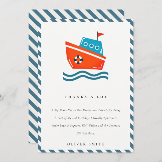 かわいい航海のキッズボート任意の年齢誕生日 サンキューカード (正面/裏面)