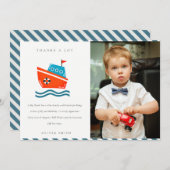 かわいい航海のキッズボート写真任意の年齢誕生日 サンキューカード (正面/裏面)