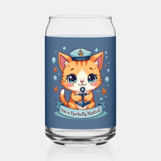 かわいい航海のキャットセーリングいかりパン ガラス缶 (正面)