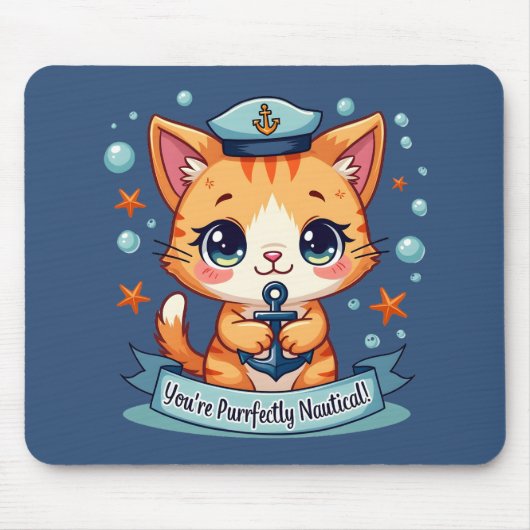 かわいい航海のキャットセーリングいかりパン マウスパッド (正面)