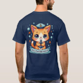 かわいい航海のキャットセーリングいかりパン Tシャツ (裏面)