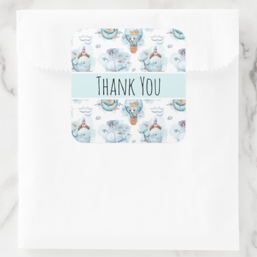 かわいい航海のクジラの水彩柄ありがとう スクエアシール (バッグ)