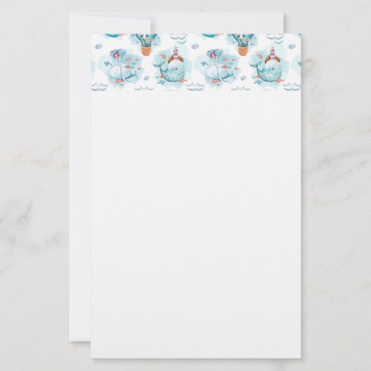 かわいい航海のクジラの水彩模様 (正面)