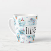 かわいい航海のクジラの水彩模様 カフェラテマグ (左アングル)