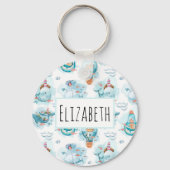 かわいい航海のクジラの水彩模様 キーホルダー (正面)