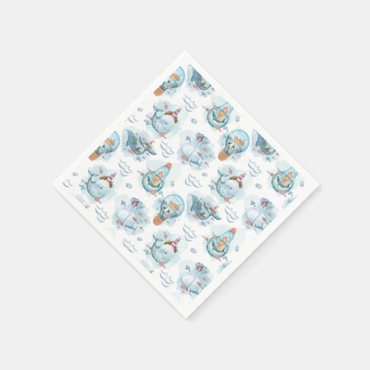 かわいい航海のクジラの水彩模様 スタンダードカクテルナプキン (角)