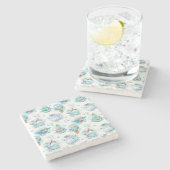 かわいい航海のクジラの水彩模様 ストーンコースター (横)