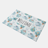 かわいい航海のクジラの水彩模様 ドアマット (アングル)