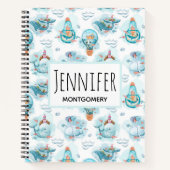 かわいい航海のクジラの水彩模様 ノートブック (正面)