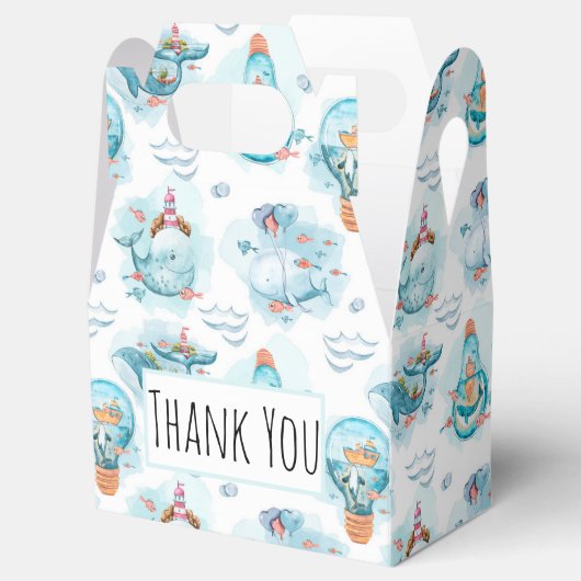 かわいい航海のクジラの水彩模様 フェイバーボックス (オープン)